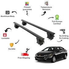 Bare Roof Rack Cross Bars Set for CHEVROLET Cruze II Sedan HB 4 Door 16-Up Black