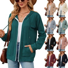 Women Fall Sweatshirts Casual Drawstring Jacket with Pockets Zip Up Hoodies