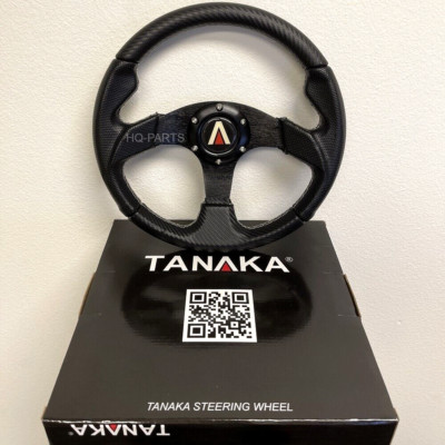 Tanaka Universal 6 Bolt 320mm PVC Leather Carbon Fiber 3 Spoke Steering Wheel 