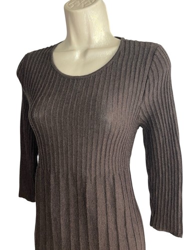 Eileen Fisher Petite PP Brown Ribbed Pleated 100% Fine Wool Knit Dress Size 4 - Picture 7 of 10