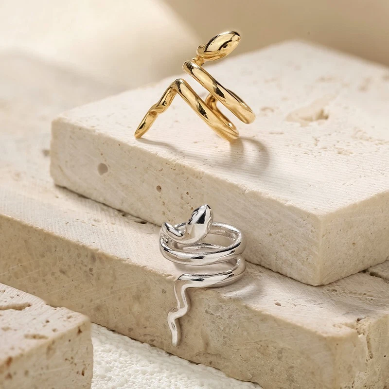 Pendientes brazalete trepador serpiente clip sin perforar de moda oro real de 18 quilates sin marca Foto 3 de 4