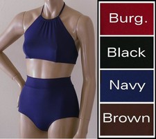 High Waisted Bikini and High Neck Halter in Black, Navy, Brown,Burgundy S.M.L.XL
