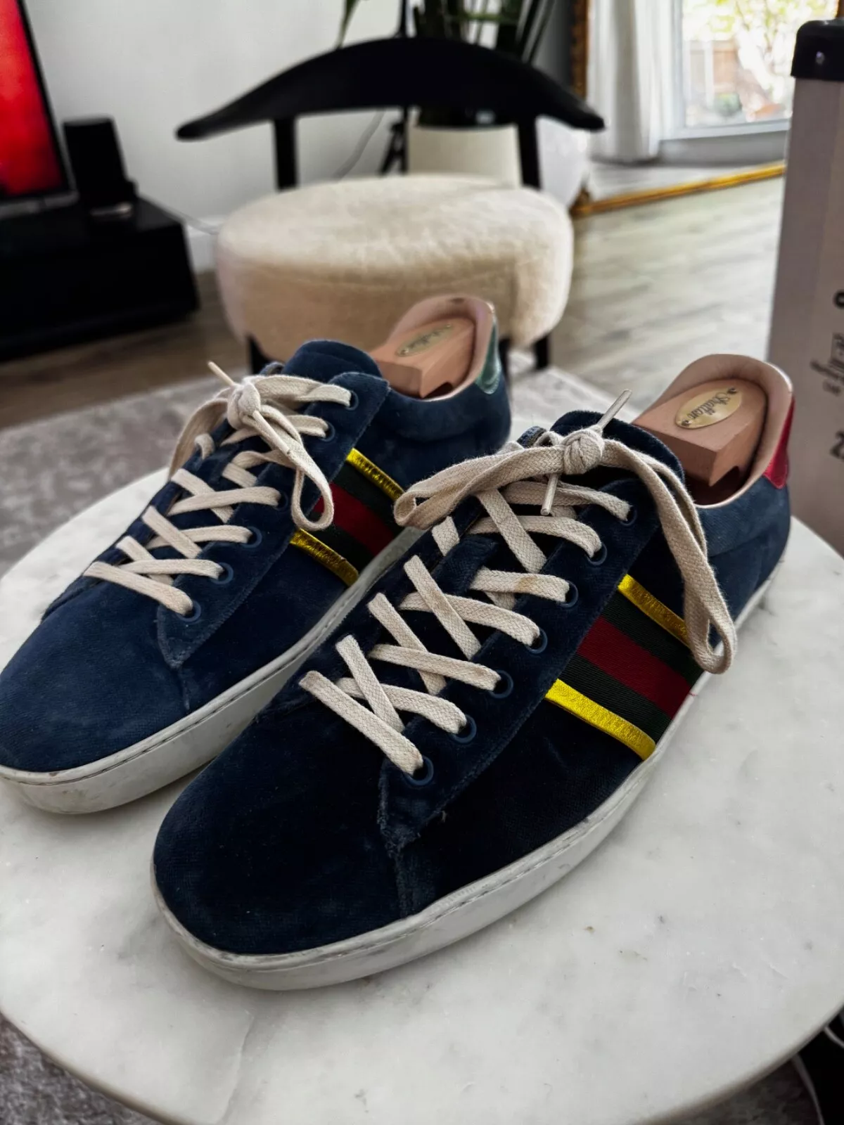 Baskets multicolores pour hommes bleu velours Gucci Ace taille 44/11 États Unis