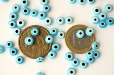 6mm Light Turquoise Turkish Evil Eye Beads - 30 Pcs Real Glass Evil Eye Beads