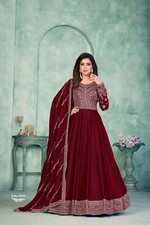 Luxurious Red Art Silk Anarkali  Handcrafted Pakistani Style Party Wear