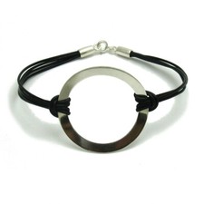 Sterling Silver Bracelet Genuine Solid 925 Circle With Leather Handmade Empress