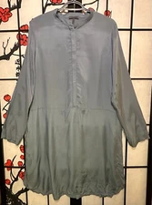 OSKA Blue Shirt Dress Fly Button Up  Mid Length Light Weight Size 2 Size 8/10