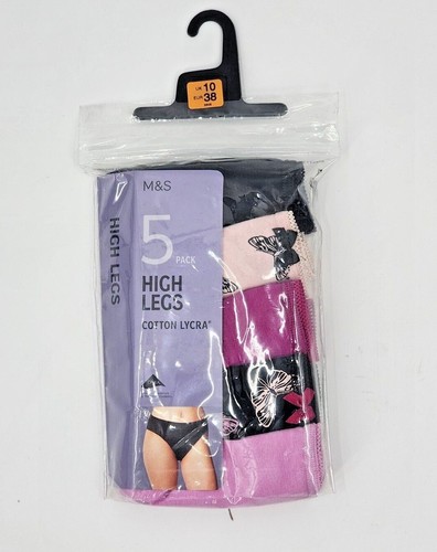 M&S Ladies 5 Pack Cotton Lycra High Legs Briefs Knickers Underwear 8 to 18 - Picture 9 of 15