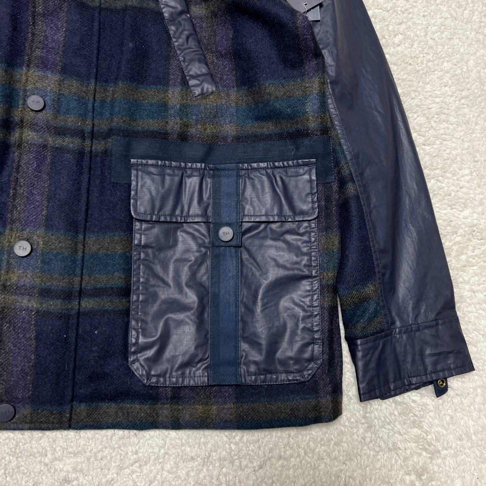 Tommy Hilfiger Chaqueta Hombre Grande Azul Marino Tartán Cuadros Lana Abrigo Ligero Cremallera Completa Foto 3 de 4