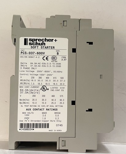 Sprecher Schuh Soft Starter PCS-037-600V 37 Amp 600V 50/60 Hz 3 Phase - Picture 3 of 7
