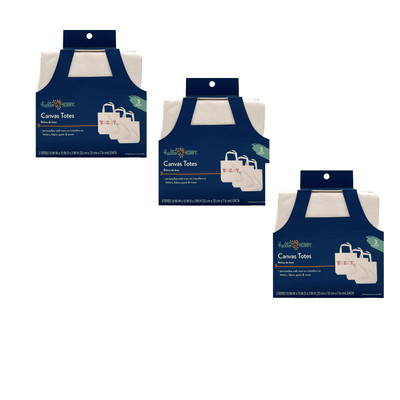 (3pack)Hello Hobby, Large White Canvas Open Tote Bag with Straps, 3-Pack,