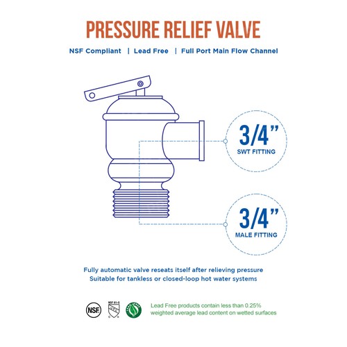 Forged Brass Pressure Relief Valve for Tankless Water Heater, 3/4 in. FIP x MIP - Picture 5 of 5