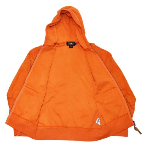 $398 Ralph Lauren RRL Men Hooded Hoodie Full Zip Sweatshirt Hunting Orange Small - Picture 2 of 3