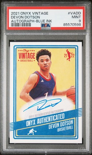 2021 Onyx Basketball AUTO Blue Ink /50 DEVON DOTSON Kansas Jayhawks PSA 9 MINT
