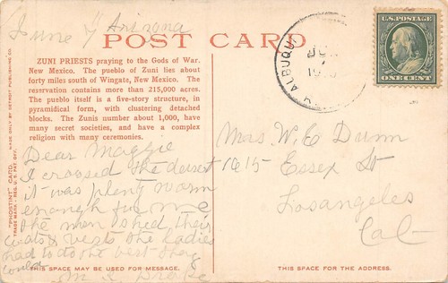 # K312 ZUNI PUEBLO, N.M. POSTAL, SACERDOTES ZUNI REZANDO - Imagen 2 de 2