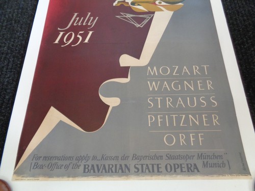 Munich Opera Festival Poster July 1951 Mozart Wagner Strauss Art Deco Linen EX - Picture 6 of 10