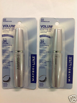 2 X Maybelline Volum' Express Curved Brush Mascara #222 BROWNISH BLACK NEW.