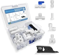 Water Tube Fittings Kit, 3/8" OD Quick Connect Push to 3/8 inch,32Pcs, Whtie 