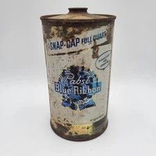 Vintage Pabst Blue Ribbon Snap Cap Full Quart Beer Can EMPTY No Bottom PBR