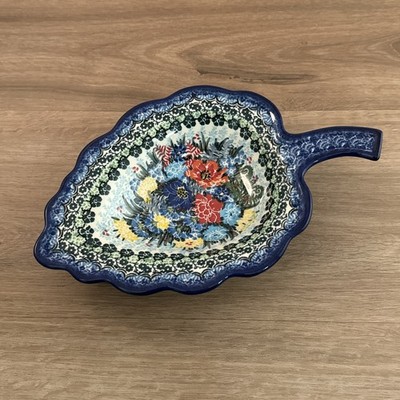 Polish Pottery 10'' Leaf Shaped Bowl Unikat 4082 M. Starzyk Ceramika Artystyczna