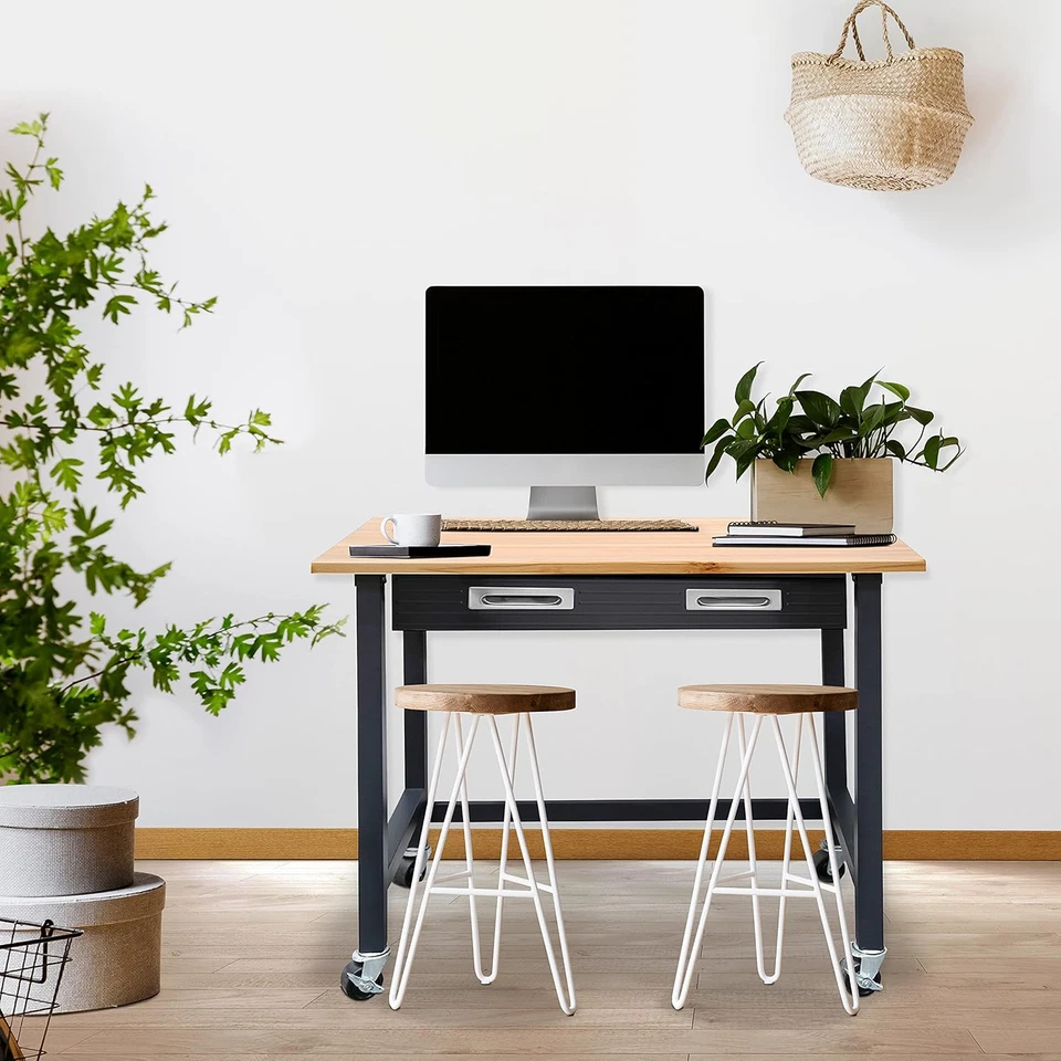 Banco de trabajo sobre ruedas 48", tapa de madera con cajón deslizante grafito Foto 4 de 4
