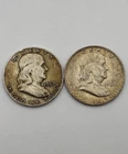 1957-D & 1958-D Franklin Half Dollar Silver 50c ONE DOLLAR FACE VALUE Ships FREE