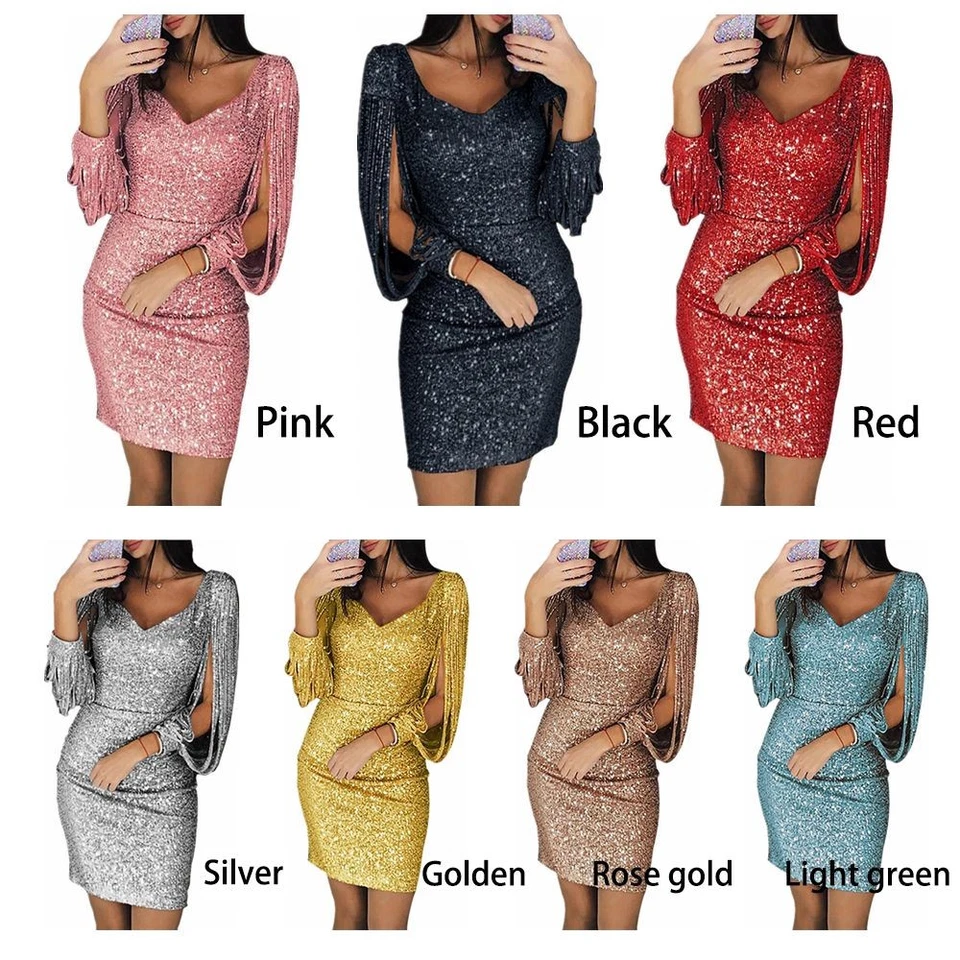 Party Dress Sequins Slim Dress Ladies Sexy Tassels Dress Women Bodycon Dresses - image 4 of 4