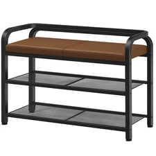 Shoe Bench with Backrest, Entryway Bench, 2-Tier Shoe Rack with PU Padded Sea...