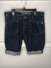 COOGI Denim Embellished Shorts Size 7/8 Dark Wash Stretch Cuffed Hem EUC