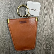 NWT Vintage Coach Leather Tan Squeeze Key Case Pouch Coin Holder Brass Ring