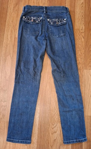 White House Black Market Flap Pockets Rhinestones Ankle High Rise Blue Jeans 00 - Picture 11 of 16