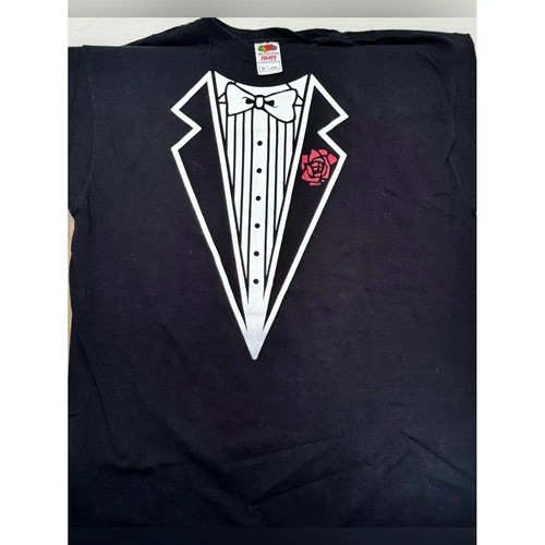 Fruit of the Loom Black Graphic Tuxedo Tee with Red Rose - product listing photo
