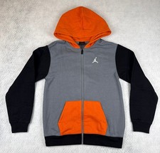 Jordan Boys Large Gray Orange Black Jumpman Full Zip Hoodie Fleece NWT