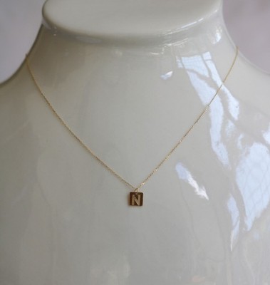 Neu 14K Gelbgold verstellbare Länge 16 oder 18 Zoll Initiale N Halskette