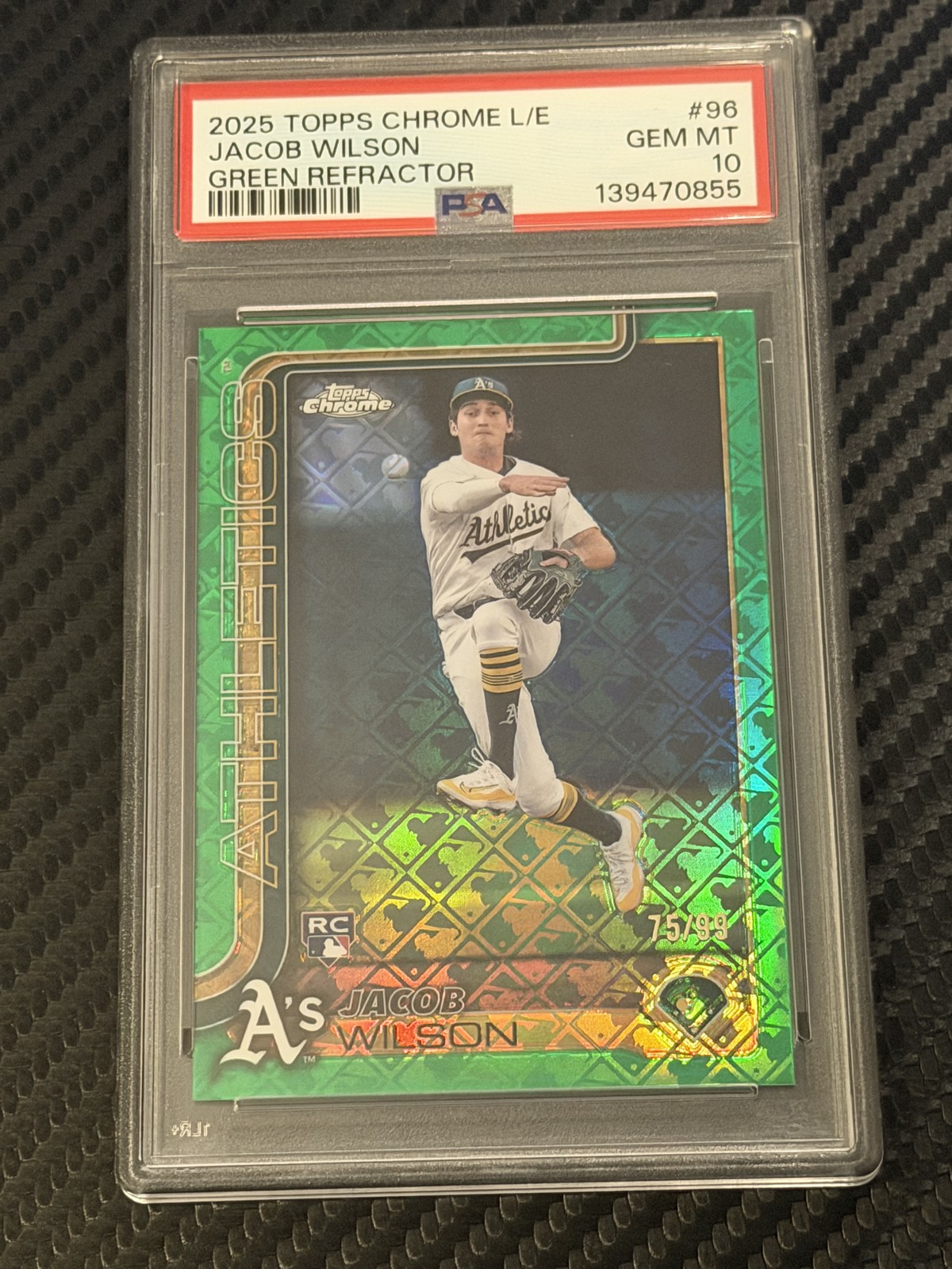 2025 Topps Chrome Logofractor Jacob Wilson #96 Green Refractor /99 PSA 10 🔥