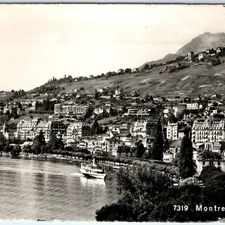 c1930s Montreux, Switzerland RPPC Lake Geneva Terraced Vineyards Steam Boat A348
