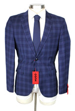 Hugo Sport Coat 46 R Mens Blue Plaid Extra Slim Fit Arti232X Super Flex Wool