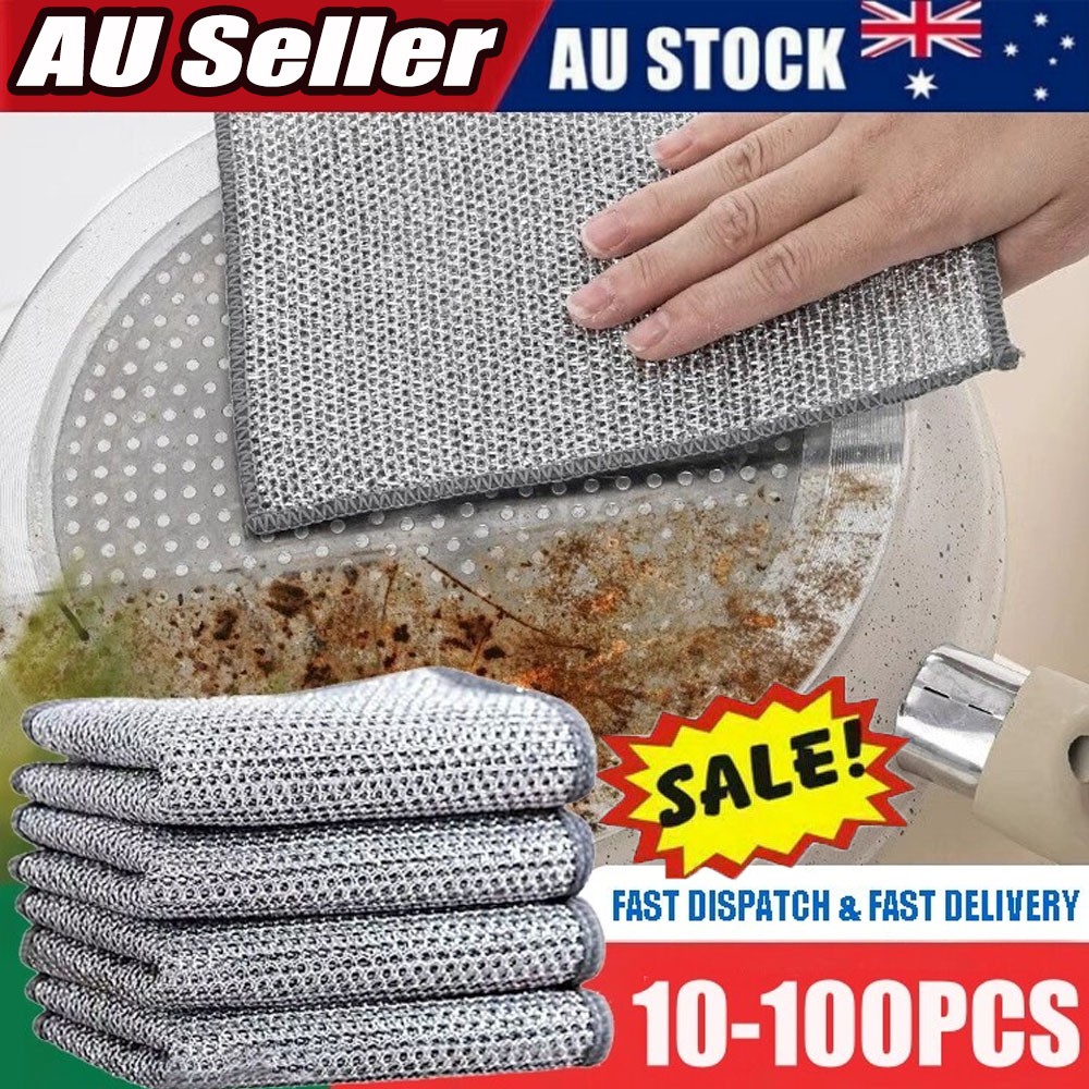 10-100pcs Multipurpose Wire Miracle Cleaning Cloth Home Kitchen Dishwashing Rags