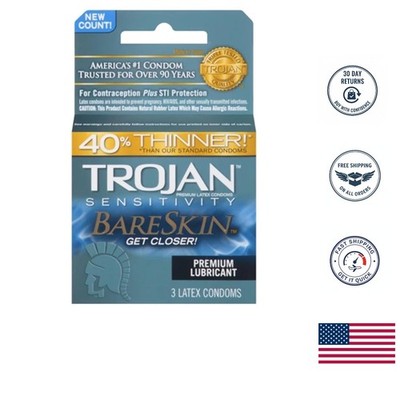 Bareskin Lubricated Condoms - 40% Thinner Design, 3 Count for Ultimate Pleasure