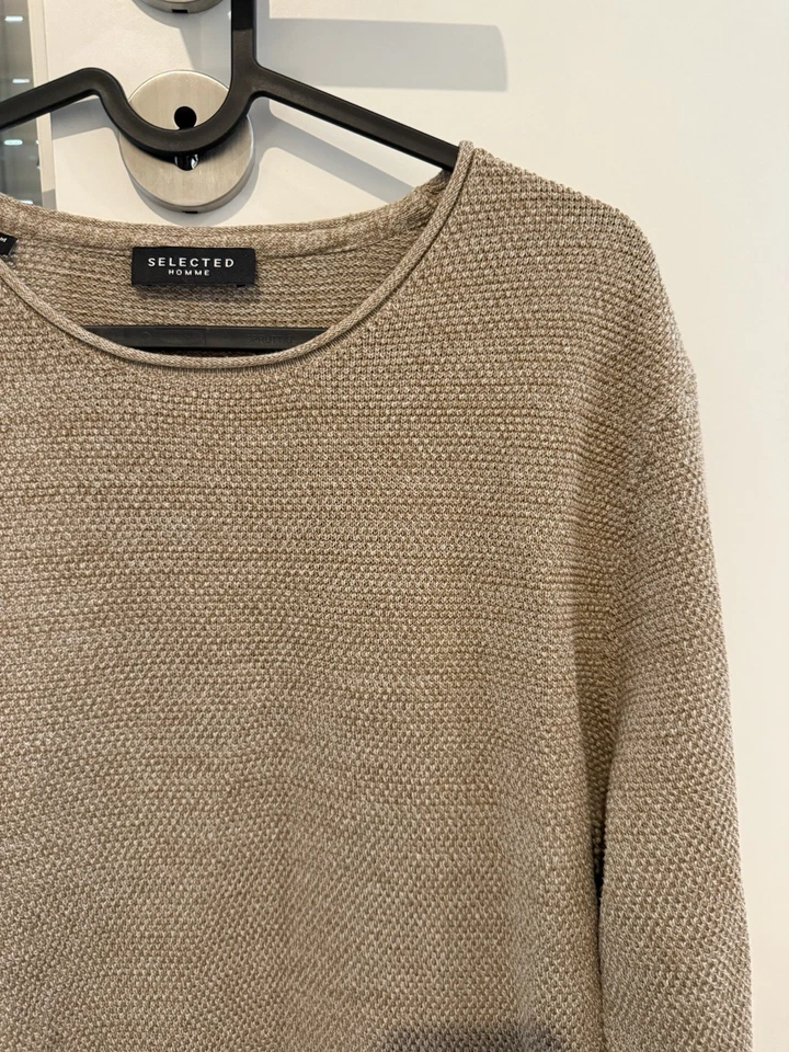 Selected Homme Pullover Herren Braun Beige M Waffle SLHROCKY CREW NECK B NOOS - Bild 2 von 4