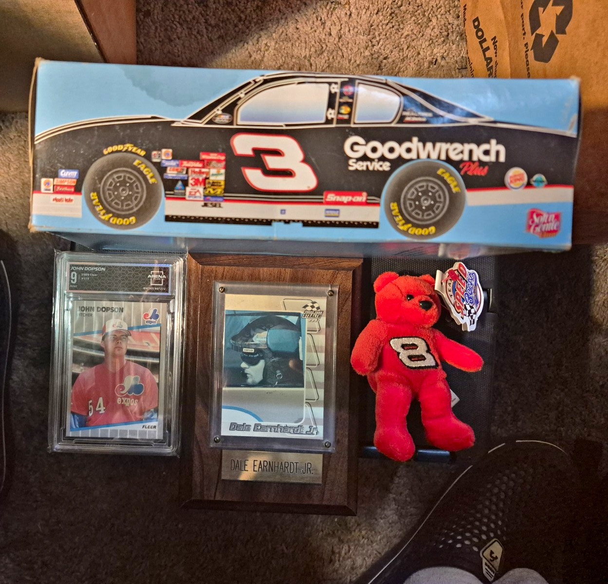 #3 NASCAR Tis Box , Dale Earnhardt Plaque & #8 Red Bear, 1989 John Dopson Mint9