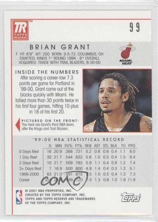 2000-01 Topps Reserve Brian Grant #99 - Image 2 of 2