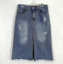 Girls Blue Distressed Midi Light Wash Jean Skirt / Size 12
