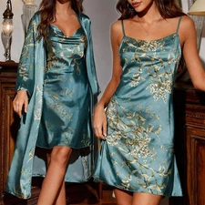 Women's Sexy Lingerie Silk Dress Robe Set Lingerie Babydoll Sleepwear Nightdress