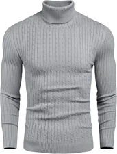 Nine Bull Mens Slim Fit Turtleneck Sweater Cable Knit Thermal Pullover Sweater