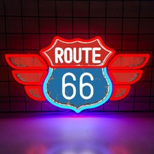 Uv Printed Route 66 Neon Sign Vintage Route 66 Garage Wall Decor Dimmable Hig...
