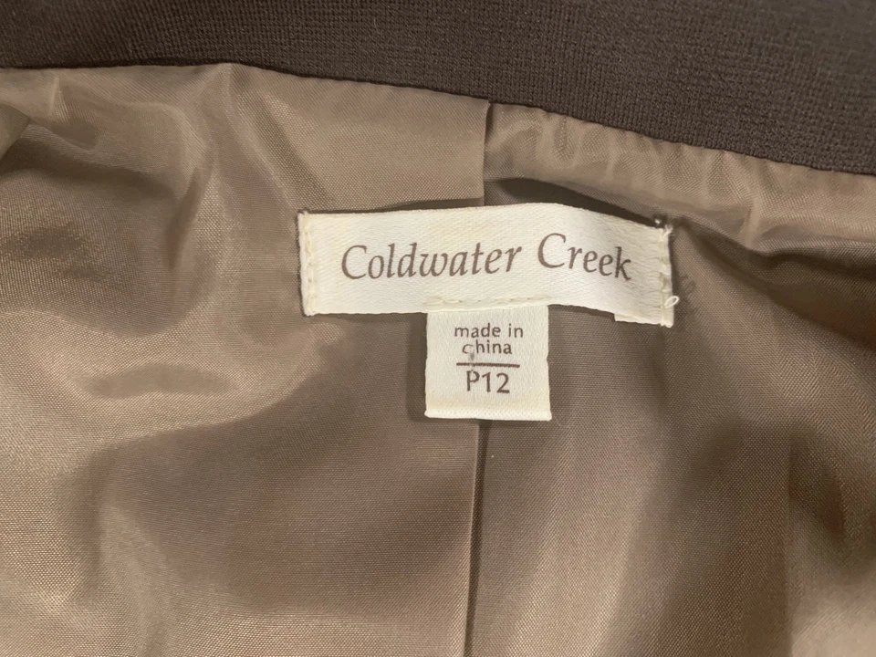 Chaqueta Coldwater Creek Talla P12 Espiga Tweed Mezcla de Lana 3 Botones Forrada Marrón Foto 3 de 4