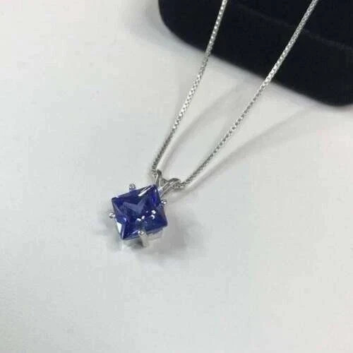Certified 25 Ct Natural Blue Sapphire Square 925 Silver Pendant Loose Gemstone