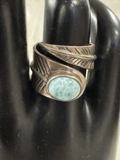 Vintage Sterling Silver Southwestern LARIMAR Ring With Feather Wrap Design