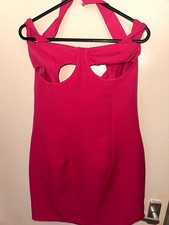 PrettyLittleThing Pink Halter Cut-Out Strappy Stretch Mini Dress Size 12